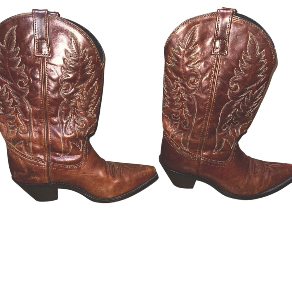 Women's Brown Embroidered Leather Western Cowboy Boots Sz 9 - Picture 3 of 12